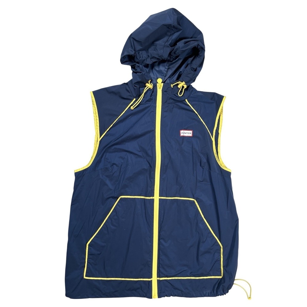 Hunter For Target Hooded Windbreaker Vest Sz M Women's Navy Blue‎ Yellow Trim
